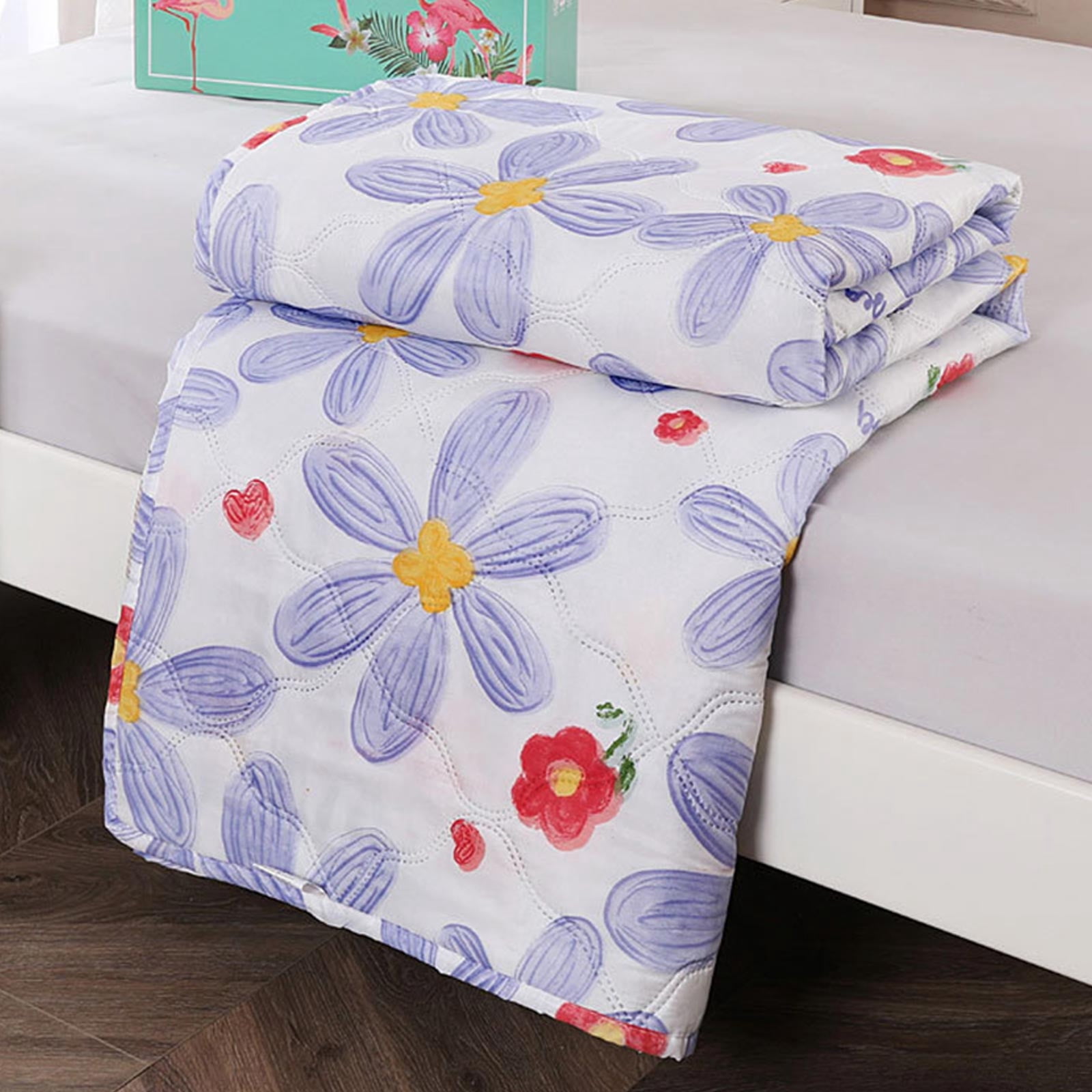 YiJuHui Fresh Flowers Washable Cottons Quilt, Lightweight Breathable Summer Air Conditioning Blanket, Soft Fluffy Thin Blanket for Spring Fall Bedroom Travel