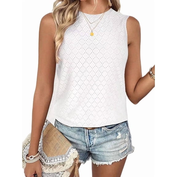 Tank Tops for Women Sleeveless Eyelet Shirts White L