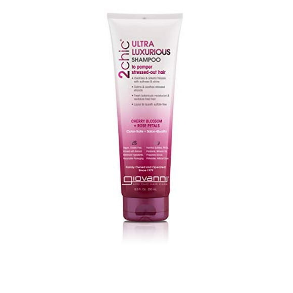GIOVANNI 2chic Ultra Luxurious Shampoo, 8.5 oz. Cherry Blossom and Rose Petals, Enriched with Aloe Vera, Vitamin-Pro B5, Smooths Wavy & Curly Hair, Su
