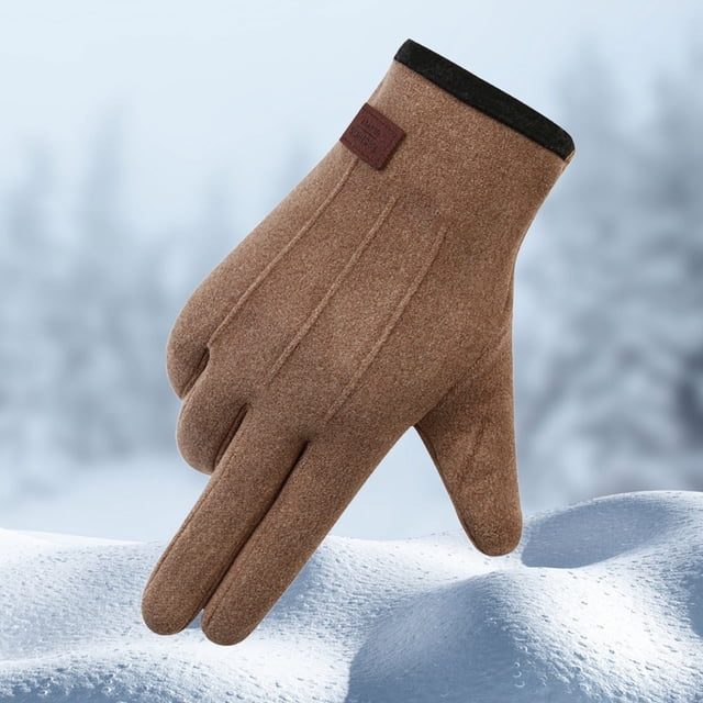 Mens Winter Rabbit Fleece and Fleece Thickened Outdoor Wind and Cold Screen Gloves
