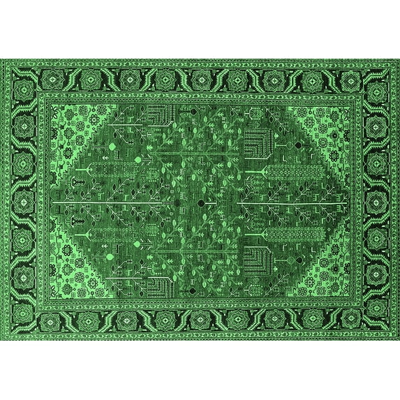Ahgly Company Indoor Rectangle Oriental Emerald Green Industrial Area Rugs, 3' x 5'