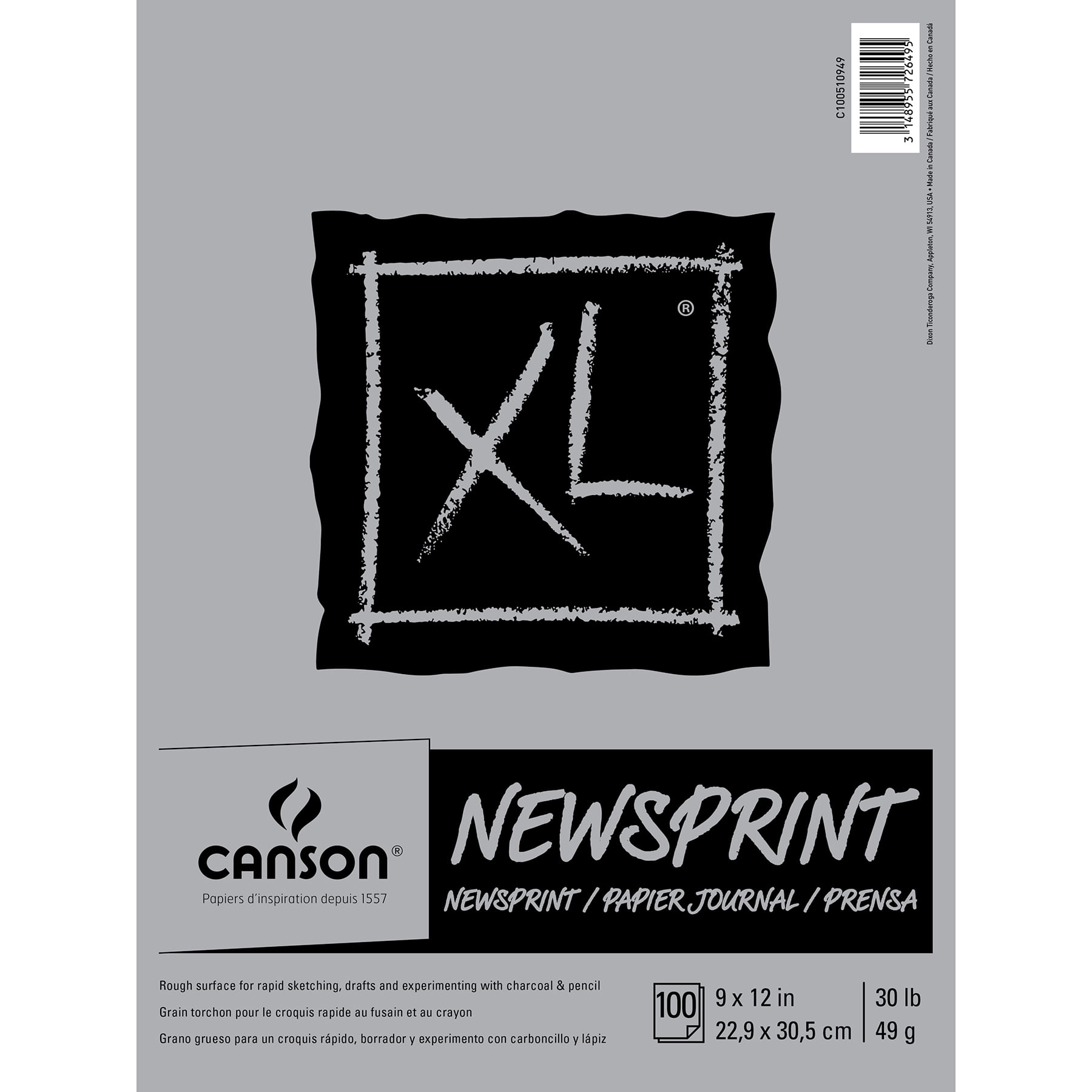 Canson XL Series Newsprint Pad, Tape Binding, 100 Sheet, 9x12 inch, Pack of 3
