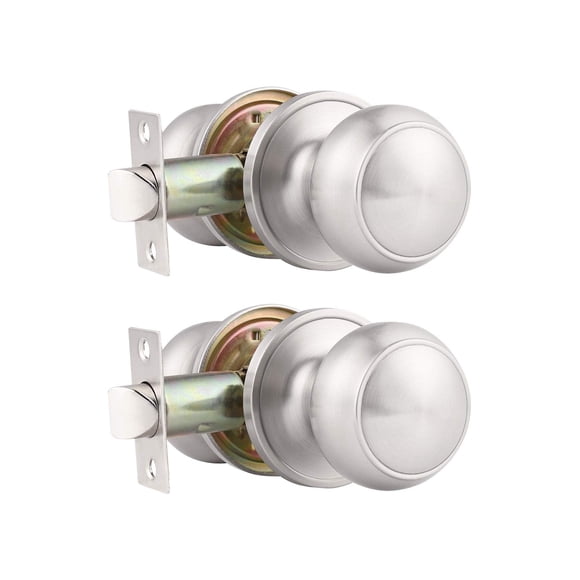Probrico (Lot de 2 Boutons Ronds pour Porte de Passage (Collants Non Verrouillables), Boutons de Porte Sans Clé pour Porte Intérieure/extérieure, Boutons de Passage pour Couloir/garde-Robe, Satin Nic