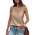 thumbnail image 1 of ZHAOCHENG Camisola de verano sin mangas de satén de seda para mujer con cuello en V, tallas S a 2XL, 1 of 3