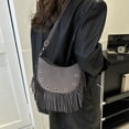 thumbnail image 2 of Bolso Bandolera Cuero Vintage Con Flecos Y para Mujer (gris), 2 of 6