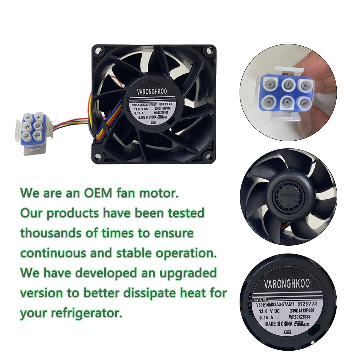 WR60X26866 Fridge Evaporator Fan-Motor, Replace V80E14MS2A3-57A611 WR60X26030, WR60X10341, WR60X10357, WR60X10356, Compatible with GE Refrigrator