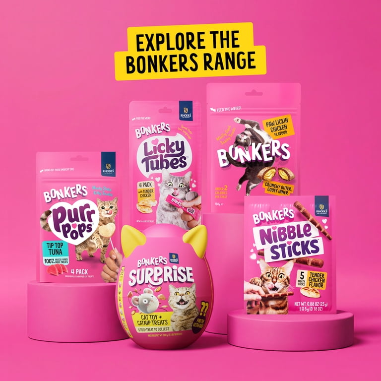 5 pack) BONKERS Purrpops Freeze-Dried Chicken & Catnip Flavored