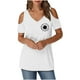 thumbnail image 3 of Algodón Fuera Del Hombro Tops para la Impresión de las Mujeres Manga Corta V-Cuello Blusa, Top de Algodón de Imitación de Moda, 3 of 5