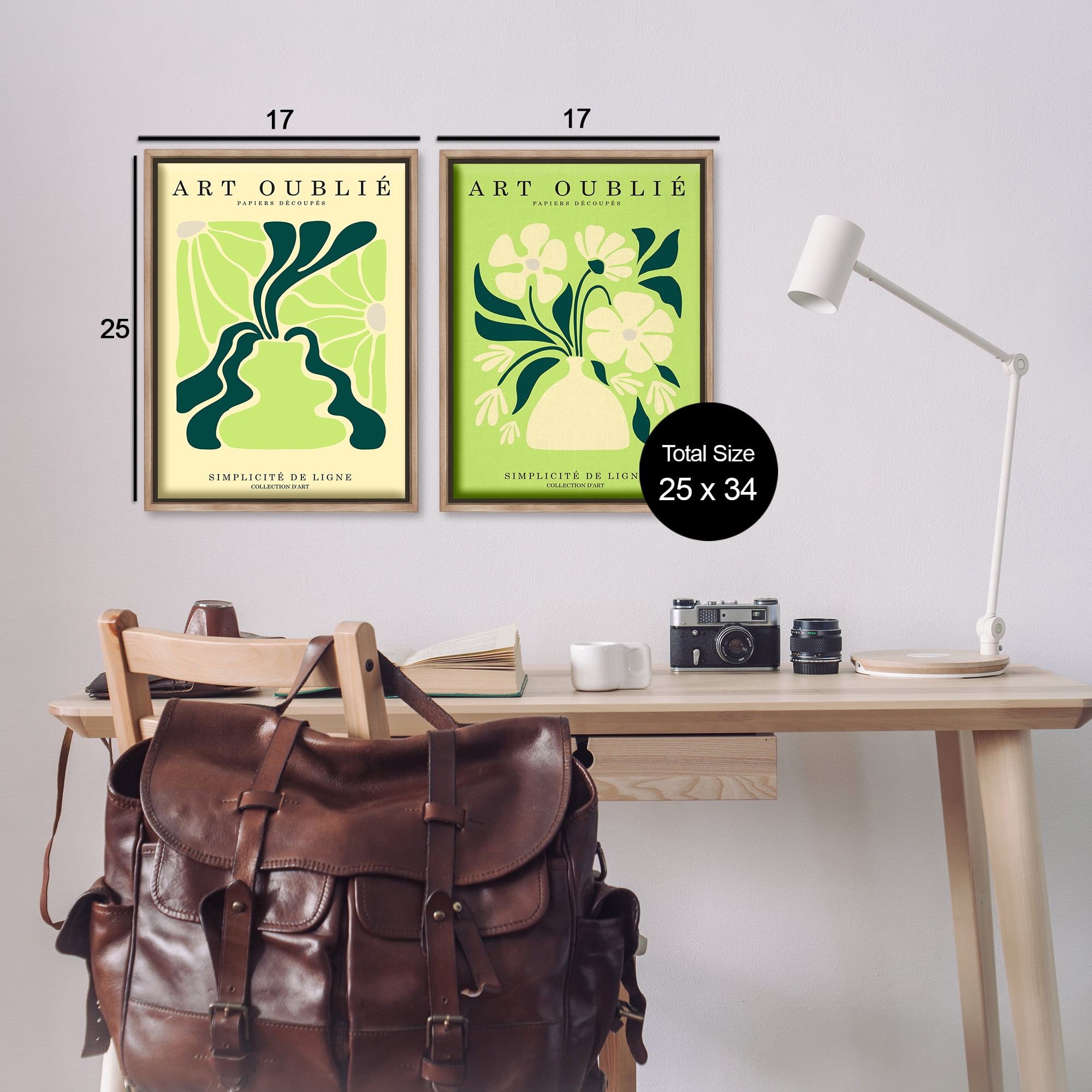 Stupell Industries Green French Museum Poster Text & Numbers Painting Brown Floater Framed Canvas Art Print Wall Art, 17 x 25, Set of 2