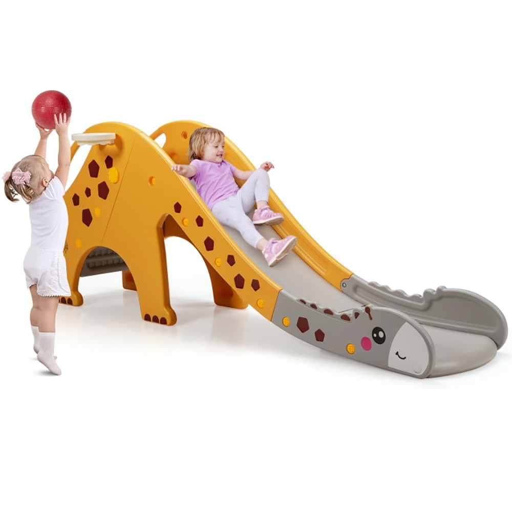 CIPACHO 3-in-1 Kids Climber Slide Play Set with Basketball Hoop, Kids Outdoor Play Equipment, Yellow