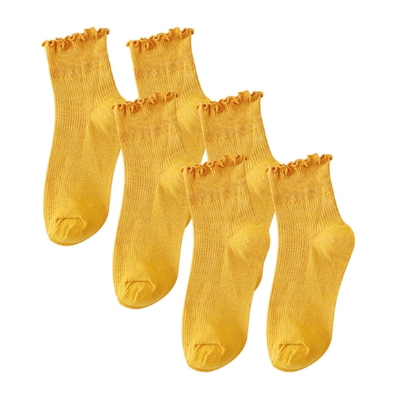 TELOLY Pairs Womens Socks, Cute Ruffle Turn Cuff Casual Ankle Socks Lettuce Frilly Dress Socks Breathable Cotton Crew Socks for Women Girls