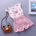 thumbnail image 3 of GYRATEDREAM Toddler Baby Girls Summer 2Pcs Outfit Bow on The Front Sleeveless Vest Tops and High Waist Shorts Set Cute Clothes for 6-12M Pink, 3 of 4
