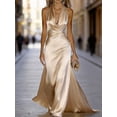 thumbnail image 5 of Apricot Satin Draped Halter Neck Maxi Dress For Women, Elegant Flowing Evening Gown, Relaxed Fit, 5 of 7