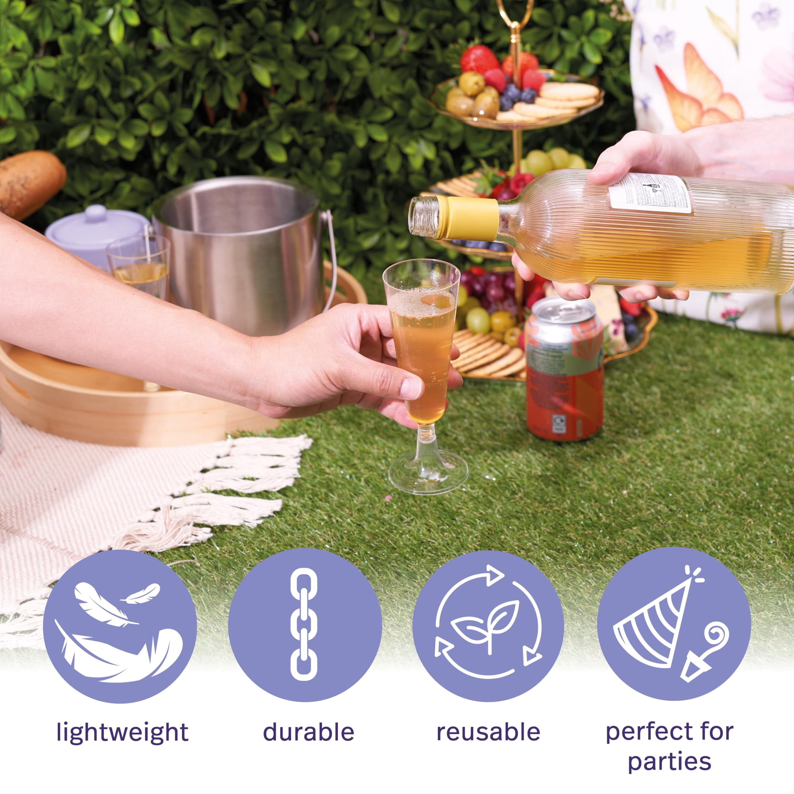 48 Clear Plastic Champagne Flutes, 5oz - Elegant, Sturdy & Reusable Toasting Glasses for Mimosas, Cocktails, Prosecco - Perfect for Weddings, Birthdays, Christmas, BBQ & Garden Parties