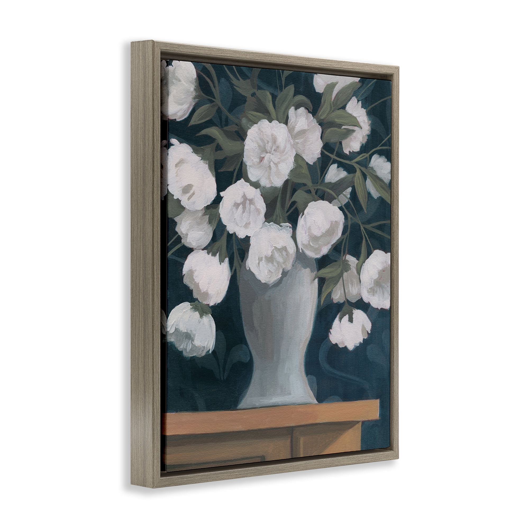 Stupell Industries Round Flowers Bouquet Plants & Flowers Painting Brown Floater Framed Canvas Art Print Wall Art, 25 x 31