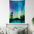 thumbnail image 4 of Aurora Borealis Tapestry, Sky over Lake Surrounded Forest Woods Hemisphere Print, Wall Hanging for Bedroom Living Room Dorm Decor, 40W X 60L Inches, Violet Blue Lime Green Purple, by Ambesonne, 4 of 5
