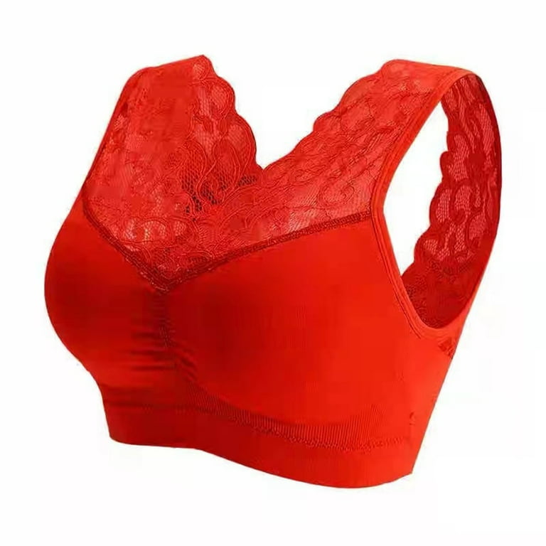 harmtty Push Up Beauty Back Shirring Lady Bra Sexy Lace Net Straps Vest Bra  for Sleeping,Red,One Size 