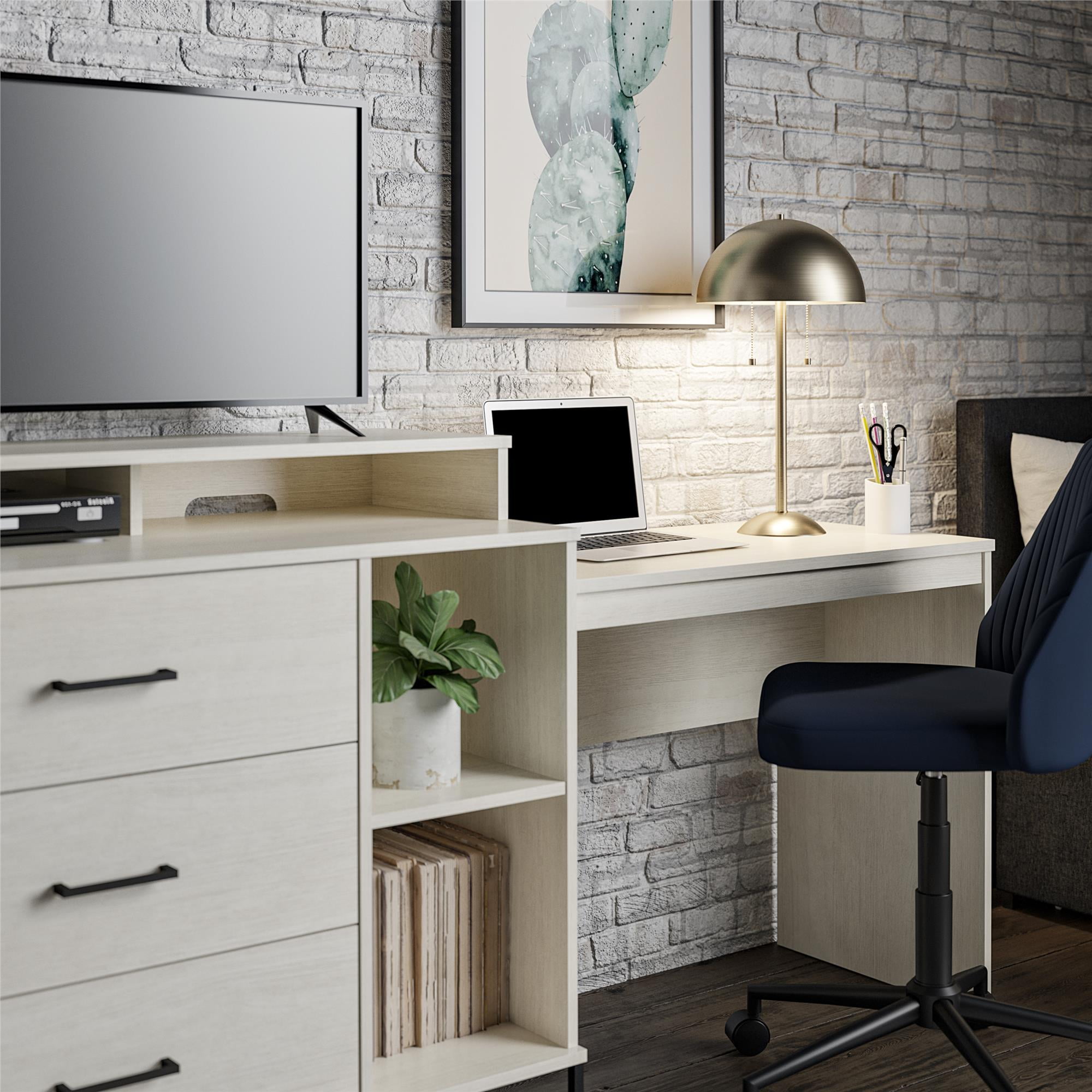 Novogratz Kelly 3 in 1 Media Dresser and Desk Combo Ivory Oak