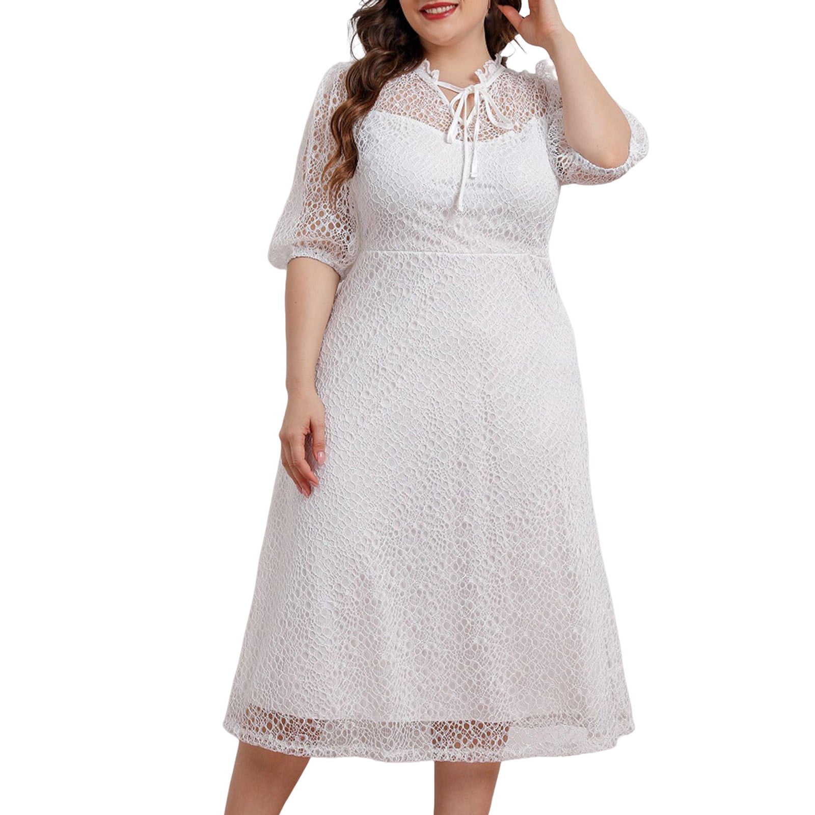 for Women Evening Prom Plus Size Wedding Guest Dress Lace Elegant Midi Length Dress - Walmart.com