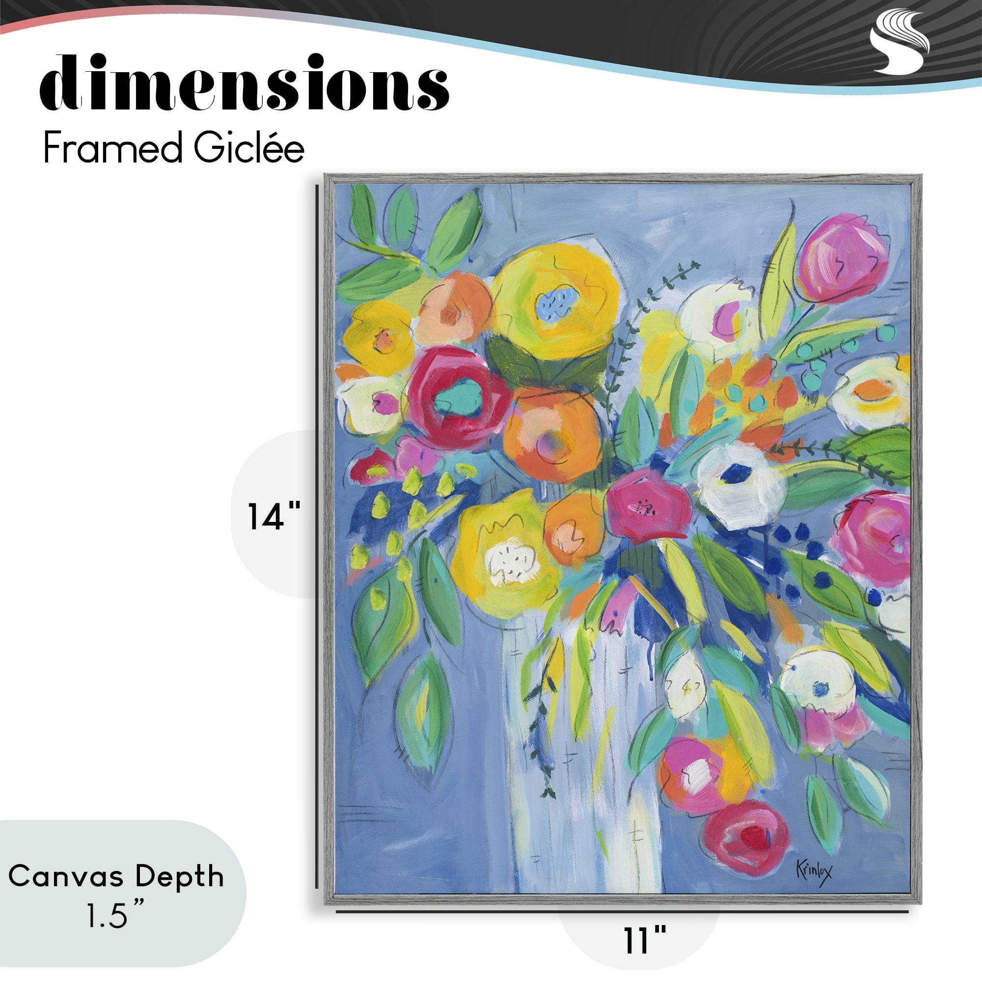 Stupell Industries Cheerful Blossom Energy Gray Framed Giclee Art, design by Krinlox