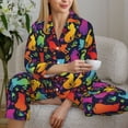 thumbnail image 6 of Honeii Colorful Cats print Women's Pajama Sets Long Sleeve Button Down Sleepwear Nightwear Soft Pjs Lounge Sets-Large, 6 of 7