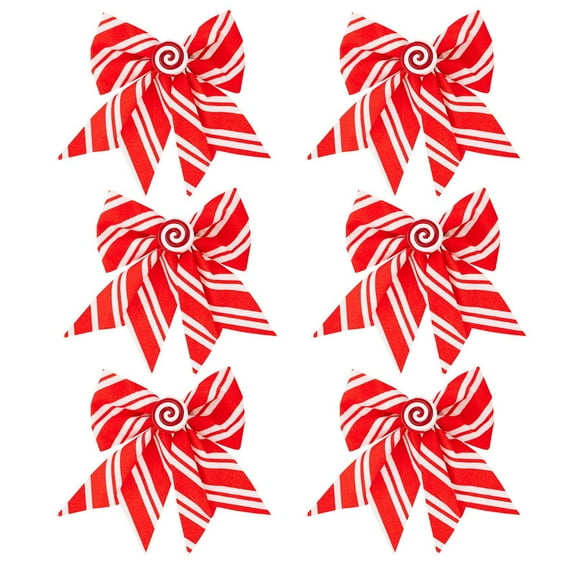 6pcs, Candy Cane Stripes Christmas Bows - 5.5 * 6.3 inch Pre-Tied Bow, Red & White, Door Decoration, Wreath, Christmas Tree, Wedding Gift Wrapping Crafts