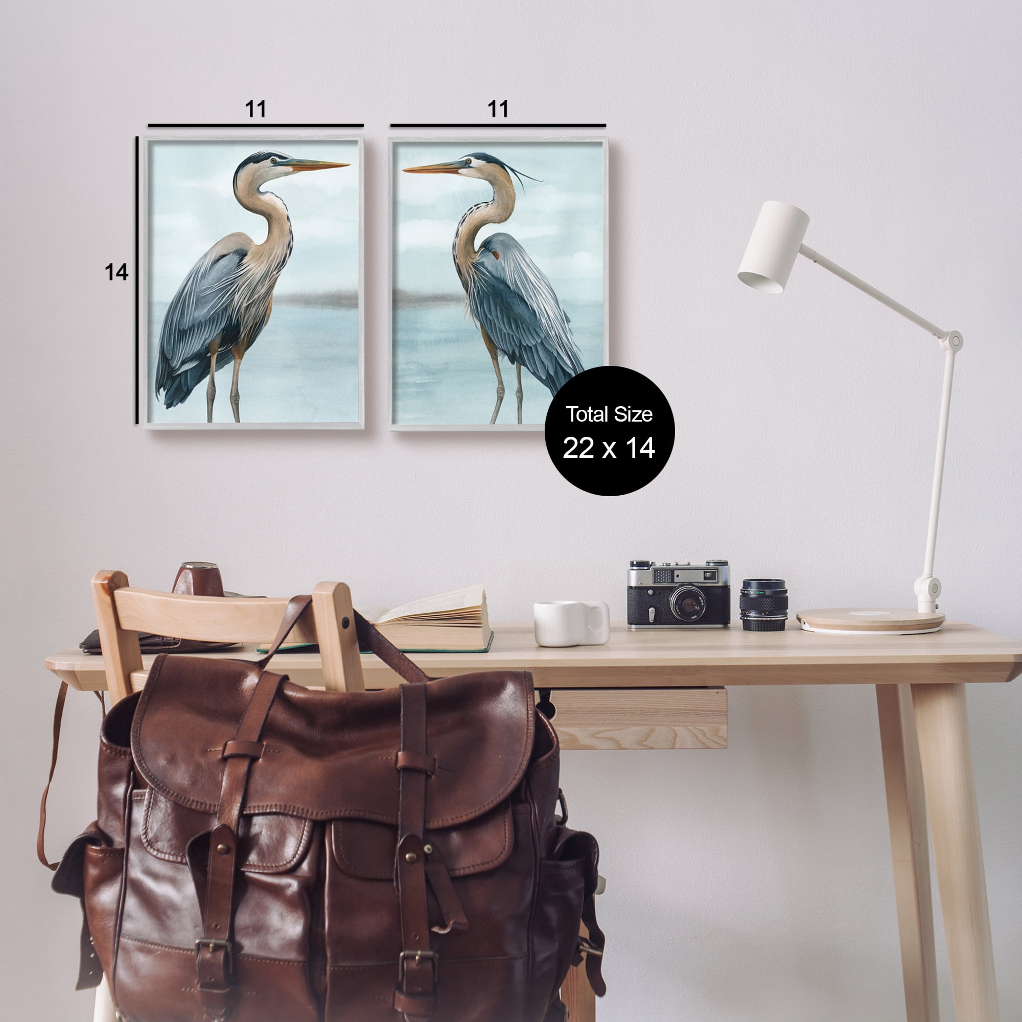 Stupell Industries Detailed Heron Bird Duo Animals & Insects Painting Gray Framed Art Print Wall Art, 11 x 14, Set of 2