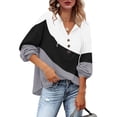 thumbnail image 2 of Womens Long Sleeve Shirts Womens V-Neck Long Sleeve Shirts Button Down Colorblock Sweatshirts Hoodies Tunic Tops with Drawstring Long Sleeve Shirts for Women Button Down Shirts for Women, 2 of 6