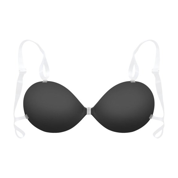 khonts,Women's Sticky Adhesive Bras Non- Invisible Seamless Push up Bra Removable Strap Reusable Silicone Backless Bralette Black D