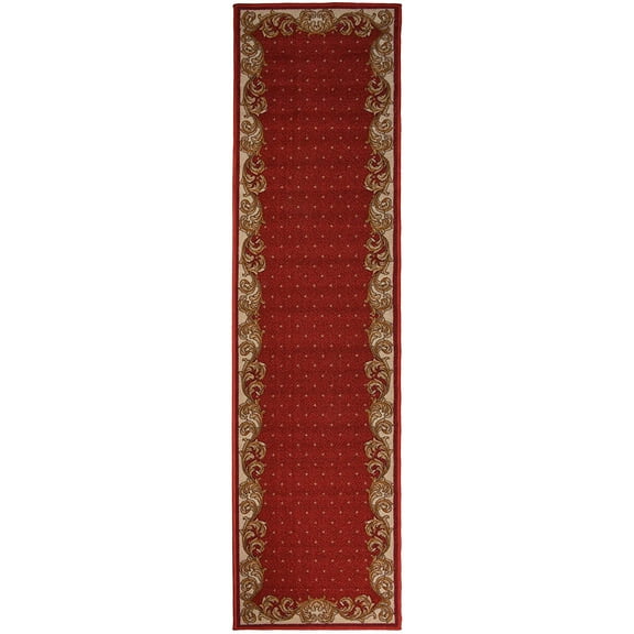 Traditional Veronica Border French Design Runner and Area Rug Red Color Printed Slip Skid Resistant Rubber Back (Red, 23" x 7')