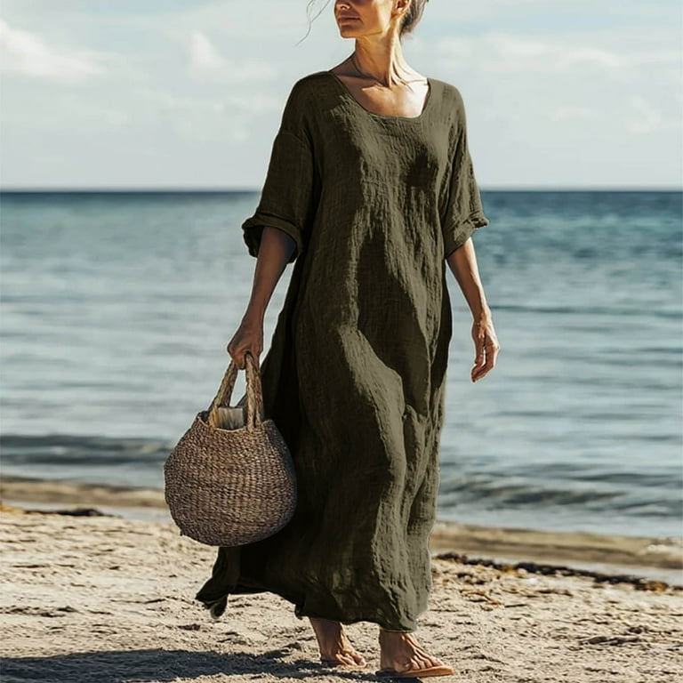 Summer Linen Dresses for Women 2026 Round Neck Short Sleeve Maxi Dress Casual Loose Flowy Long Dresses Beach Vacation Outfits Summer Linen Dresses for Women 2026 Round Neck Short Sleeve Maxi Dress Casual Loose Flowy Long Dresses Beach Vacation Outfits