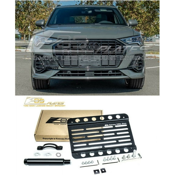 Replacement For 2019-Present Audi Q3 Models | EOS Plate Version 1 Front Bumper Tow Hook License Plate Relocator Mount Bracket Tow-548 (Mid Size)