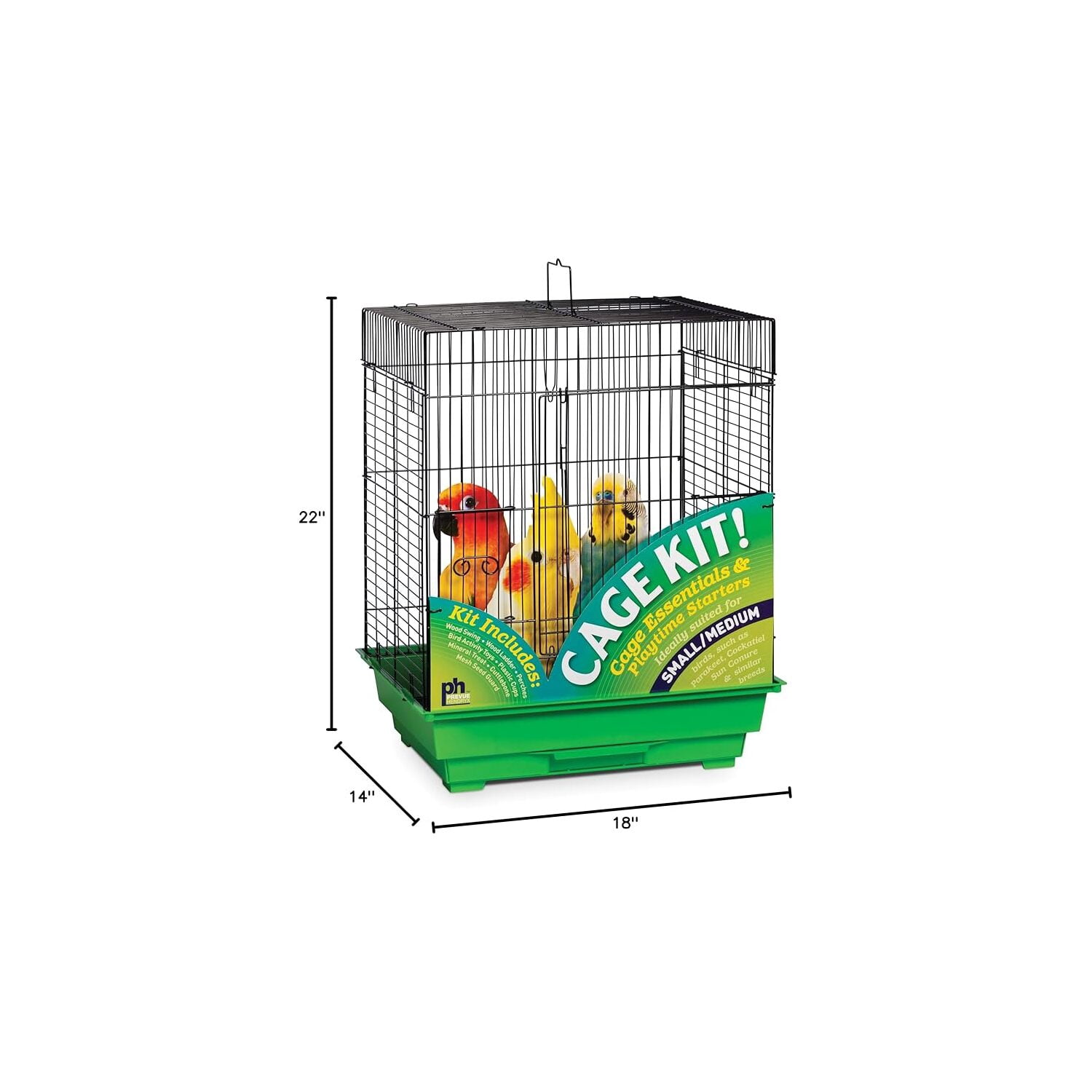 Prevue Pet Products Square Roof Green & Black Bird Cage Starter Kit 91321