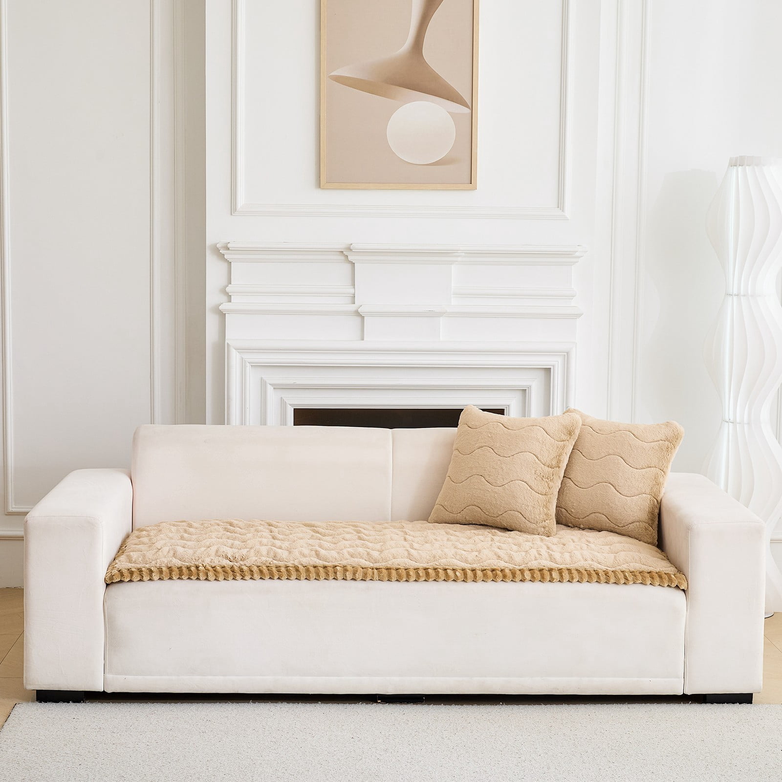 CJC Sofa Cover Fuzzy Couch Cover for Pets Dog Cat Washable Non-Slip Sofa Slipcover Cushion Protector Pets Friendly Mat (Light Brown, 28'' x 59'')