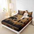 thumbnail image 4 of Homewish Cute Bear Bed Sheets,Woodland Animal King Sheets,Brown Black Sheet Set For Teens,Super Cozy Room Decor,4pcs, 4 of 7