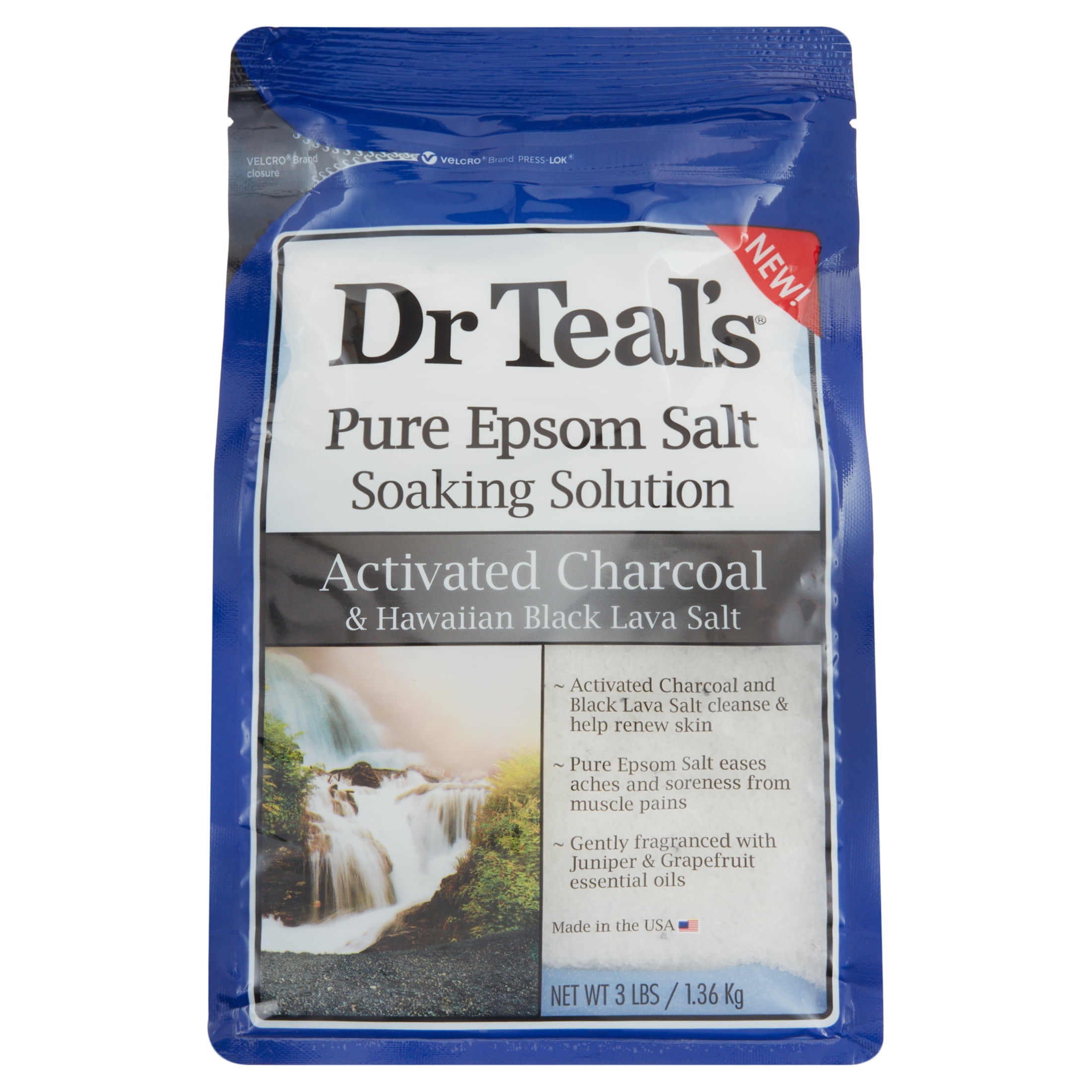 Dr Teal's Pure Epsom Salt Soaking Solution, Activated Charcoal & Hawaiian Black Lava Salt, 3 lbs