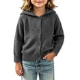 thumbnail image 2 of YUANxueke Kids Knit Cardigan with Pompom Hood, Boys Girls Button Down Raglan Sleeve Jacket, Warm Knitted Cute Daily Tops, 2 of 5
