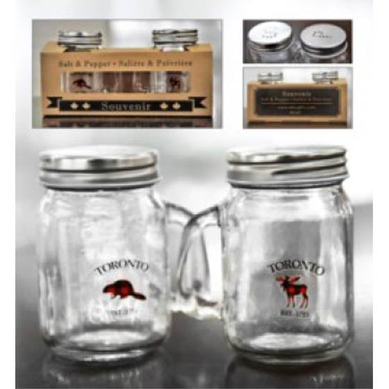 01852 - TORONTO SOUVENIR MASON SPICE JAR 1PC EACH OF SALT AND PEPPER JAR