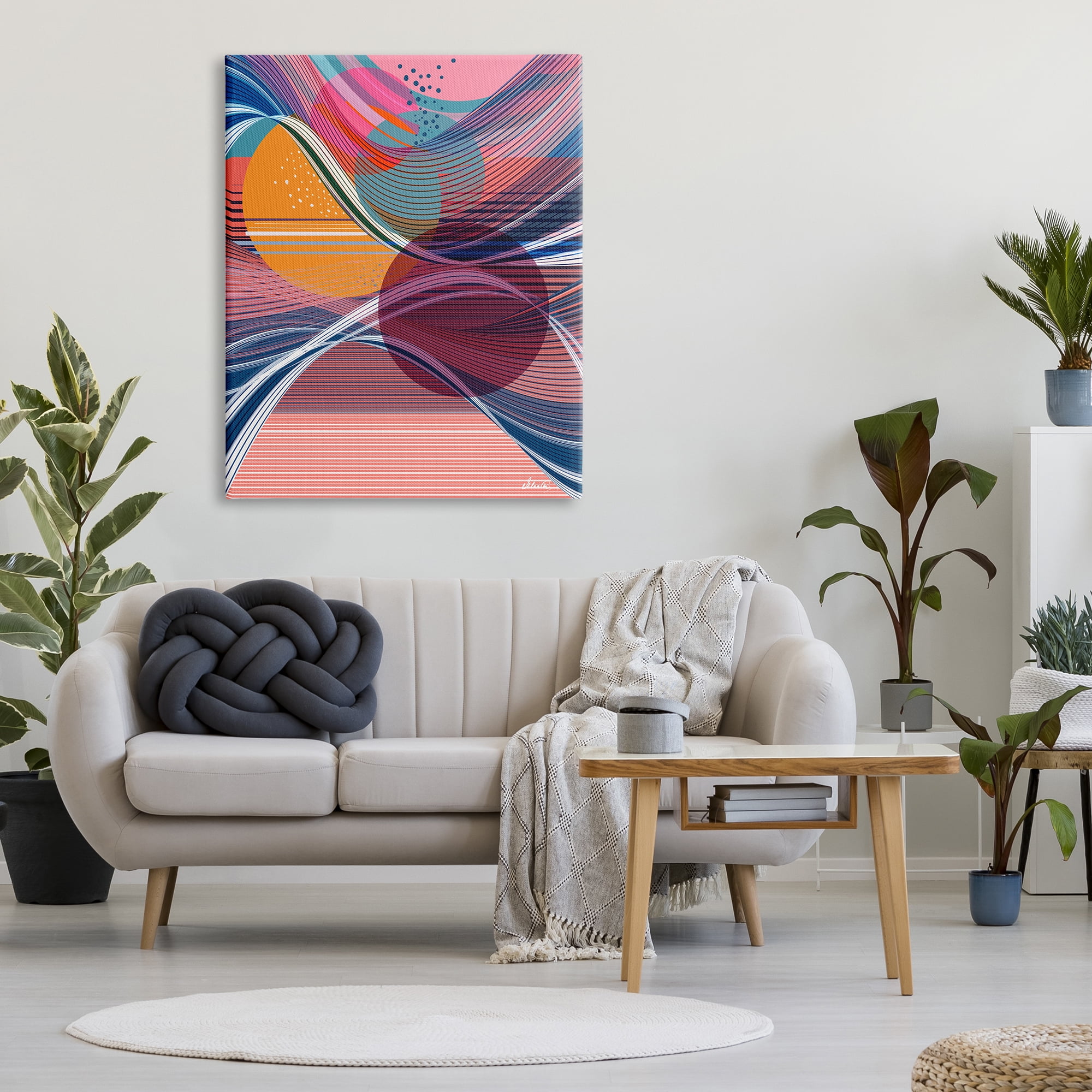 Stupell Industries Waves & Circles Abstraction Abstract Painting Gallery Wrapped Canvas Art Print Wall Art, 36 x 48