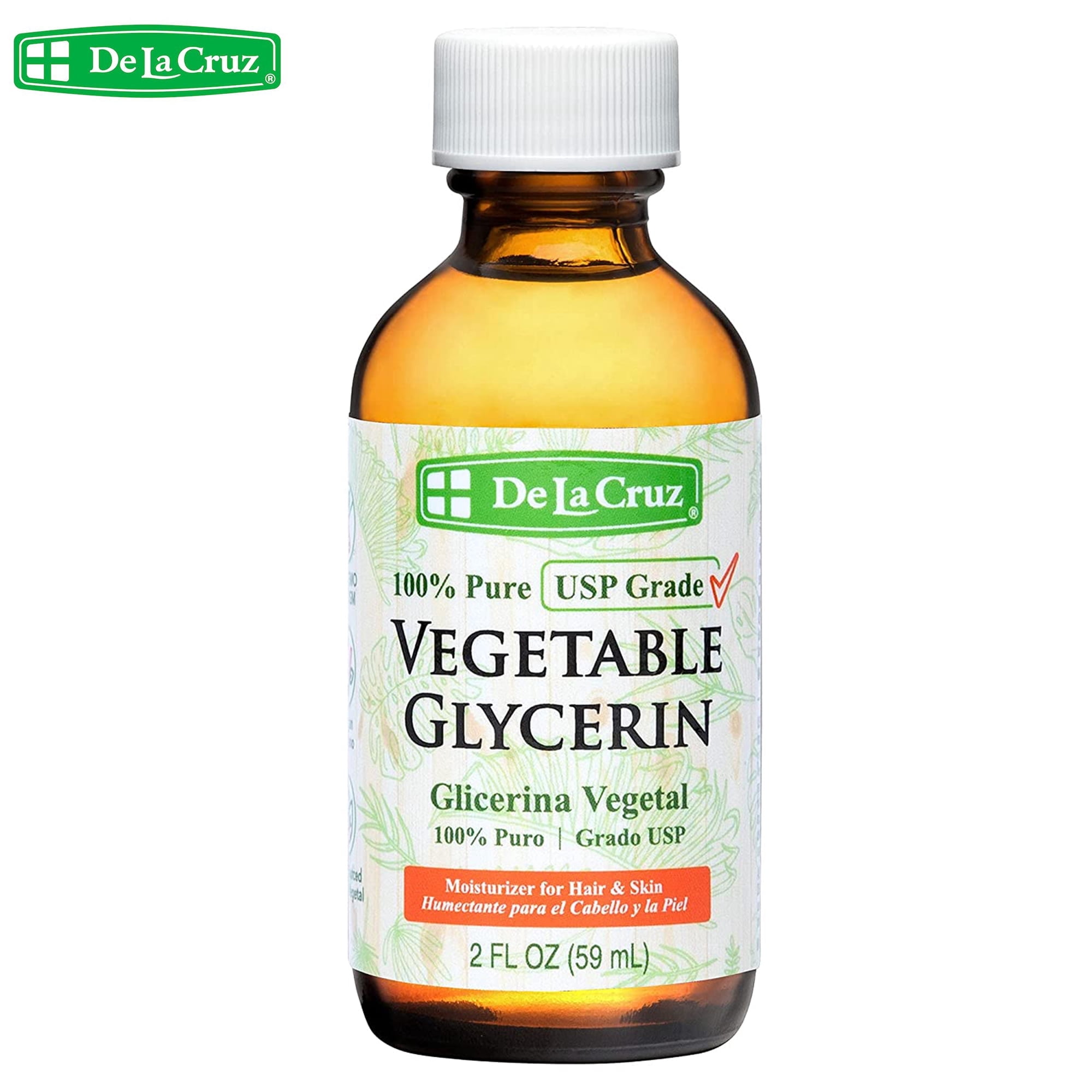 De La Cruz 100% Pure USP Grade Vegetable Glycerin, Moisturizer for Skin and Hair, 2 fl OZ