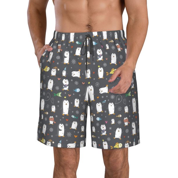 Balery Lovely Penguin Traje de Baño Estilo Hawaiano para Hombre, Shorts de Secado Rápido con Bolsillos-Large