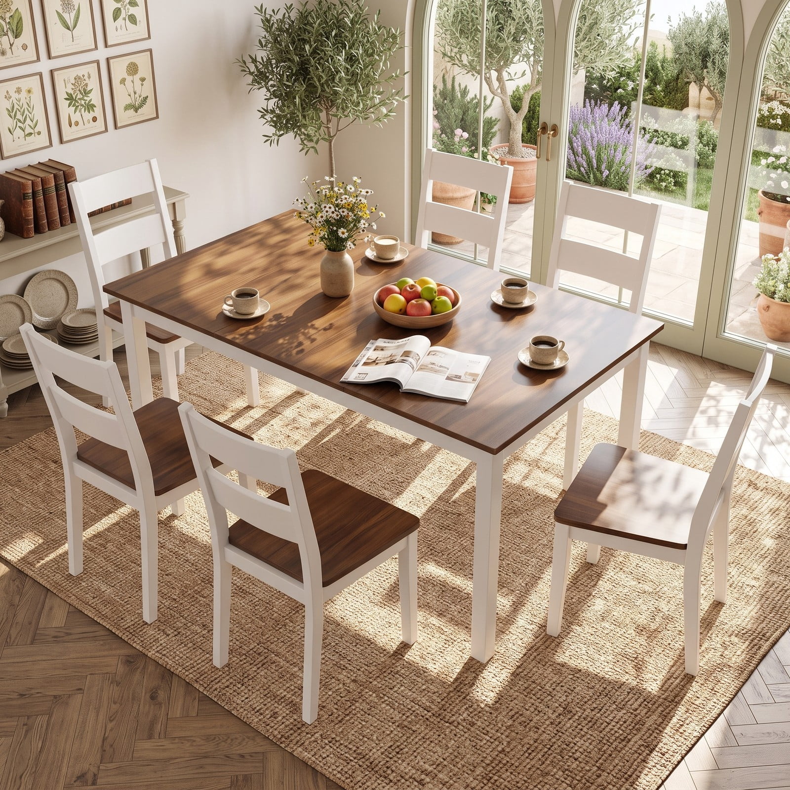 Furnibear 60 Inch Rectangular Dining Table for 6, Kitchen Dinner Table with Solid Rubber Wood Legs and Spacious Wood Grain Tabletop for Dining Room Restaurant, Brown