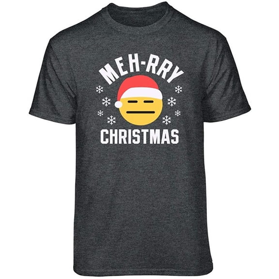 Teelocity Merry Blah Christmas Graphic T-Shirt (Small - Standard Fit, Charcoal Heather)