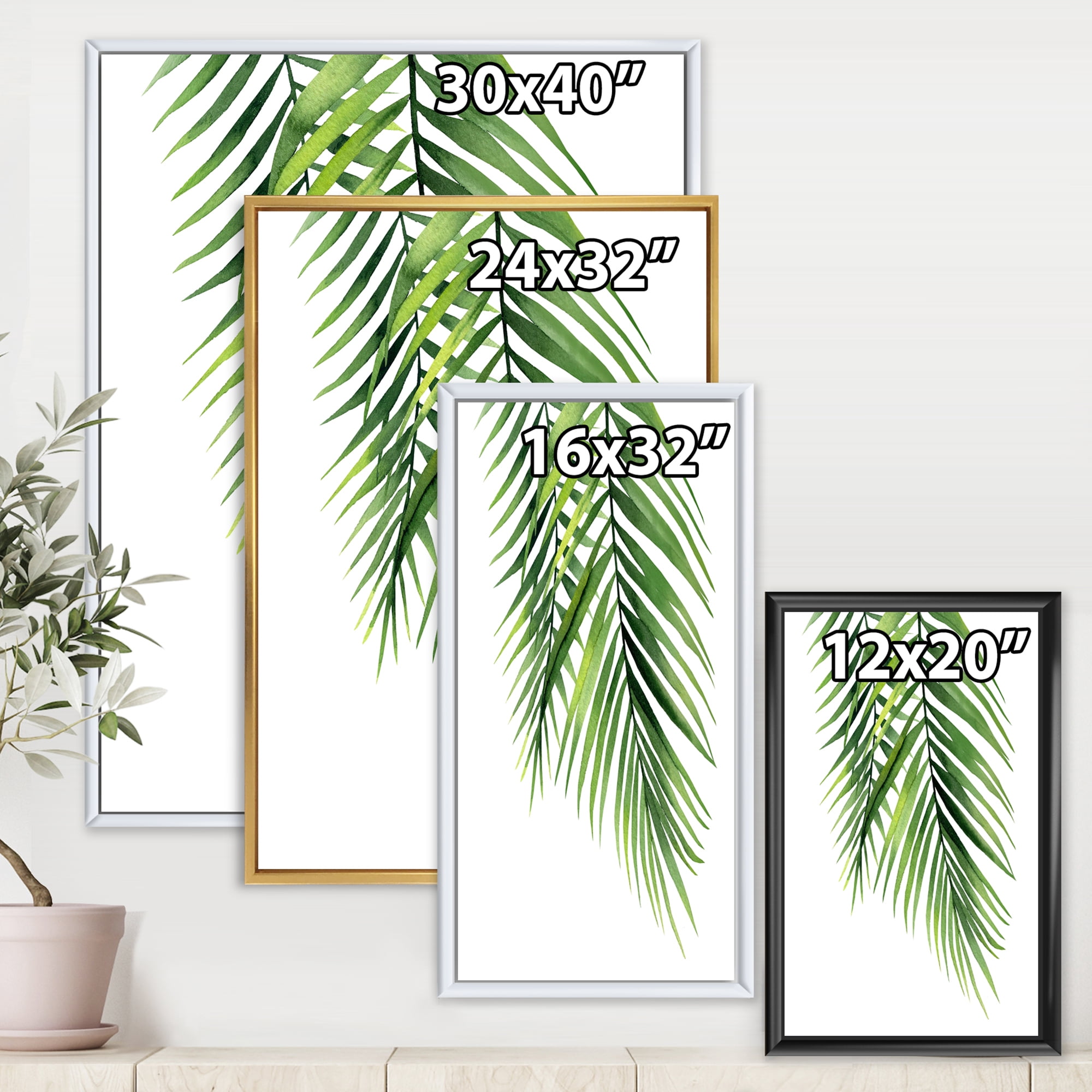 Designart 'Tropical Palm Branches' Tropical Framed Canvas Wall Art Print