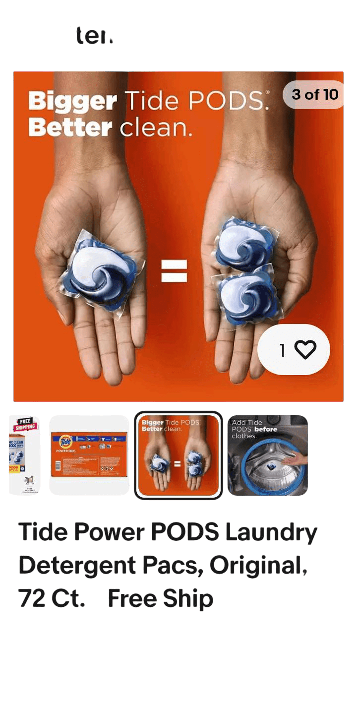 Tide Power PODS + Ultra OXI with Odor Eliminators Laundry Detergent Pacs (72 Ct)