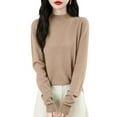 thumbnail image 2 of Stichou Women's Fall Sweater Mock Neck Long Sleeve Loose Fit Merino Wool Knitted Pullover Autumn Winter Basic Warm Tops Khaki M, 2 of 5