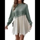 thumbnail image 2 of Vestido Corto Informal de Corte A con Cuello Redondo, Larga y Dobladillo con Volantes para Mujer Verde M, 2 of 9