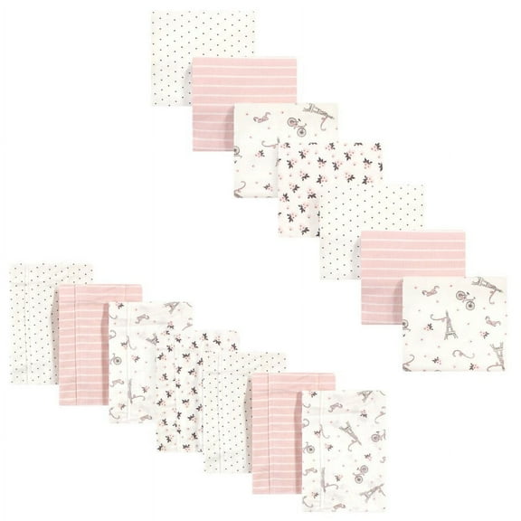 Hudson Baby Infant Girl Cotton Flannel Burp Cloths and Receiving Blankets, 14-Piece, Paris, One Size