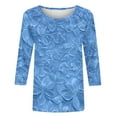 thumbnail image 7 of CYMMPU Spring Tunic Tops 3/4 Sleeve Blouses for Women Dressy Casual Fall Trendy Shirts Crew Neck Flower Pattern Loose Fit Lightweight Basic Tees Sky Blue XXXL, 7 of 7