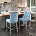 thumbnail image 6 of Paproos Upholstered Bar Stools Set of 2, Velvet Barstools with Tufted Back and Wood Legs, Modern Farmhouse Counter Height Bar Chairs with Nailhead Trim for Home Pub, Kitchen Island, Light Blue, 6 of 11